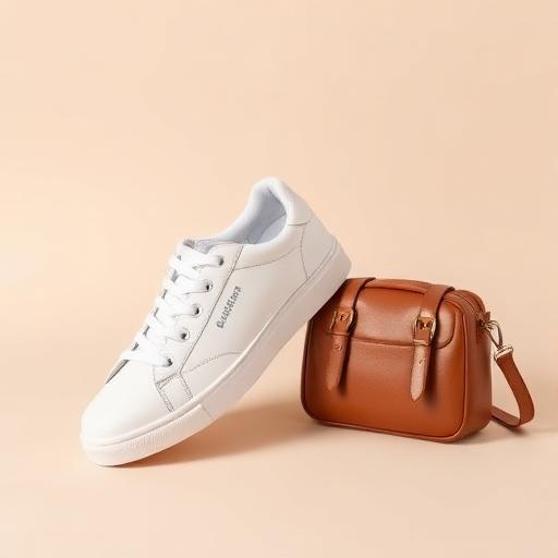 Clean white sneakers and handbag